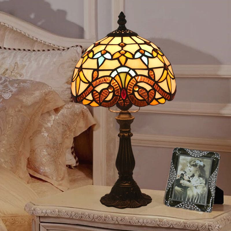 Bedside Table Lamp | Tiffany-Style Colored Glass with Lead Lines