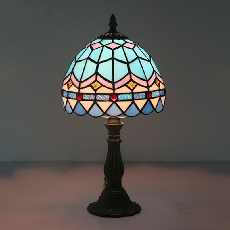 Bedside Table Lamp | Tiffany-Style Colored Glass with Lead Lines