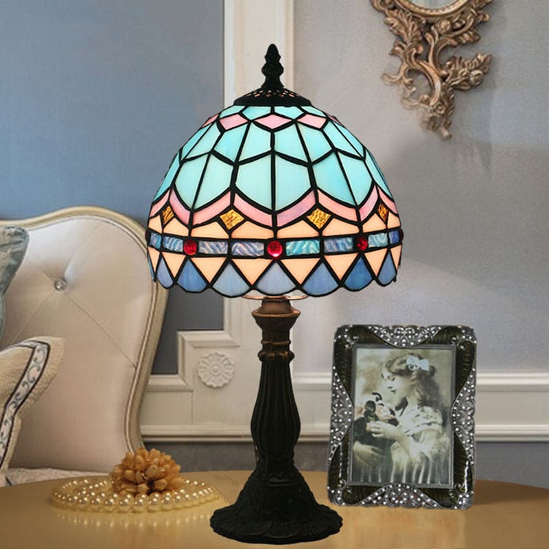 Bedside Table Lamp | Tiffany-Style Colored Glass with Lead Lines