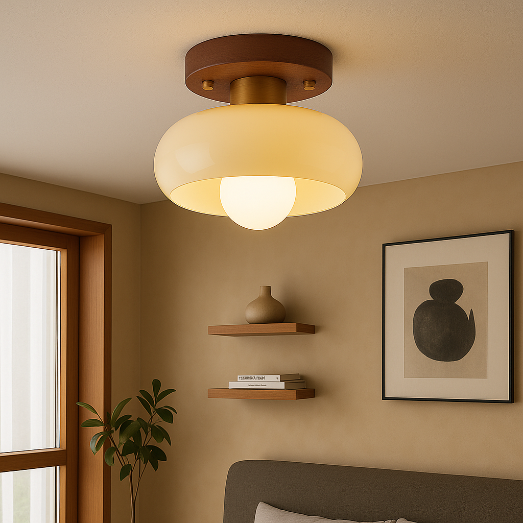 Elias Minimal Ceiling Light – Wood Base
