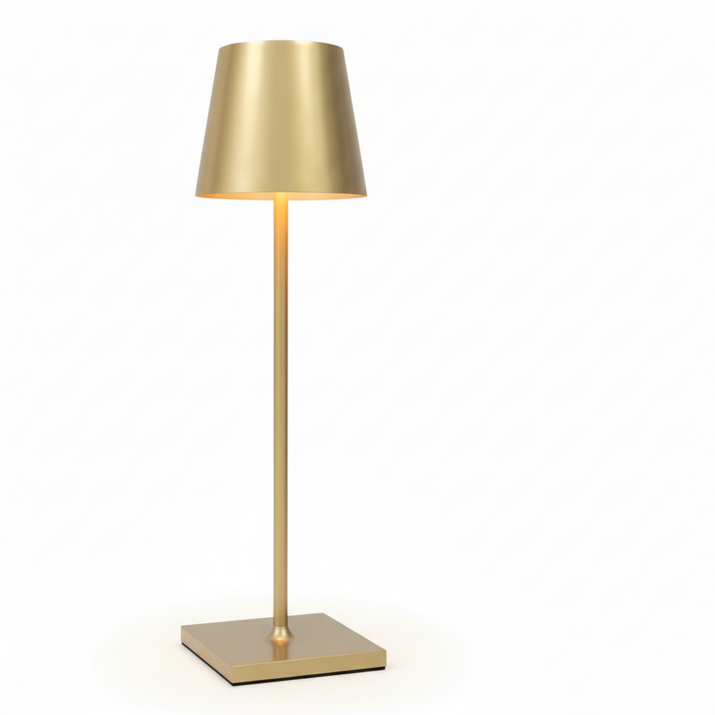 Gold table lamp on a white background