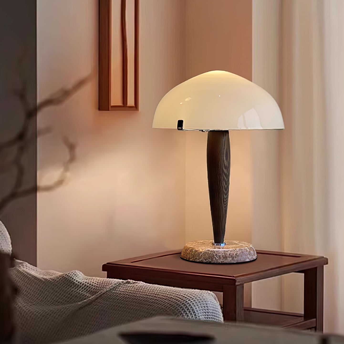 Table Lamp | Elegant Glass and Dark Walnut Timeless Design