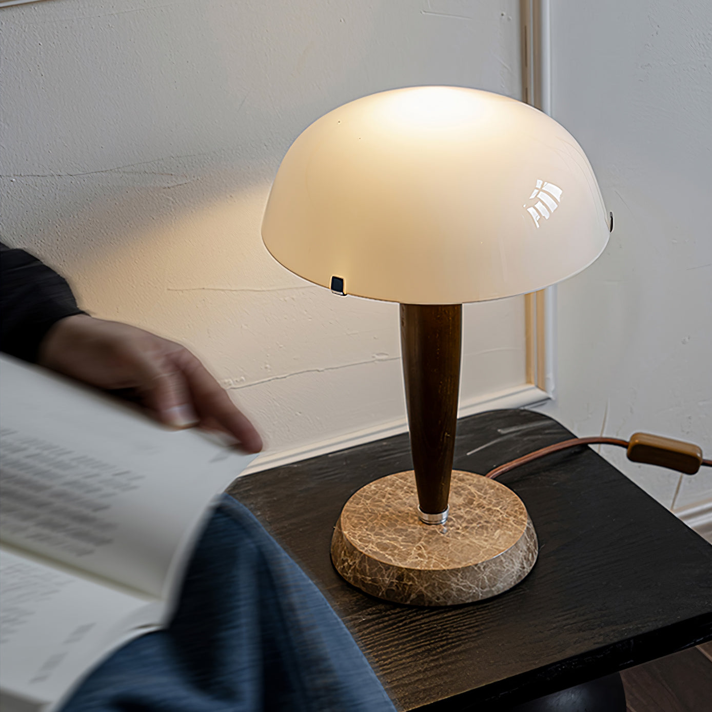 Table Lamp | Elegant Glass and Dark Walnut Timeless Design