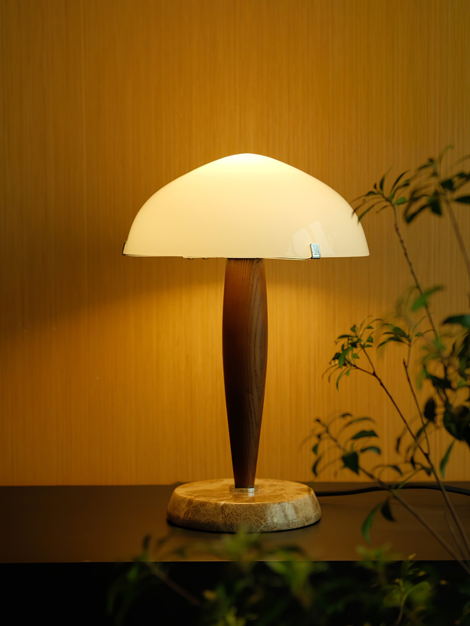 Table Lamp | Elegant Glass and Dark Walnut Timeless Design