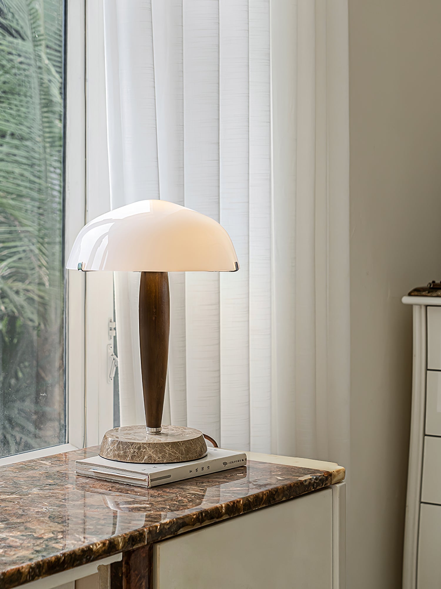 Table Lamp | Elegant Glass and Dark Walnut Timeless Design