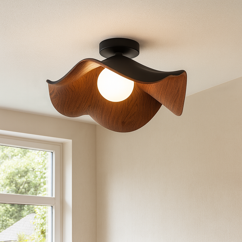 Elias Flower Ceiling Light – Wood Finish