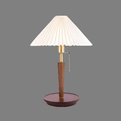 Table Lamp | Pleated Walnut Retro Design for Living Room Decor