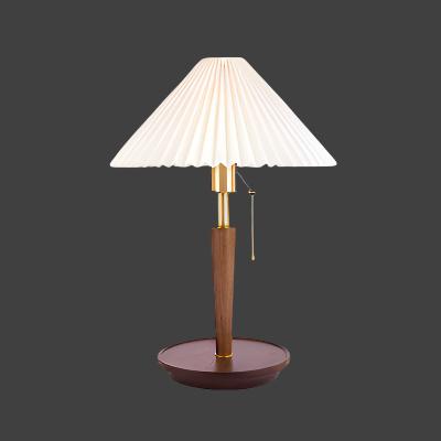 Table Lamp | Pleated Walnut Retro Design for Living Room Decor