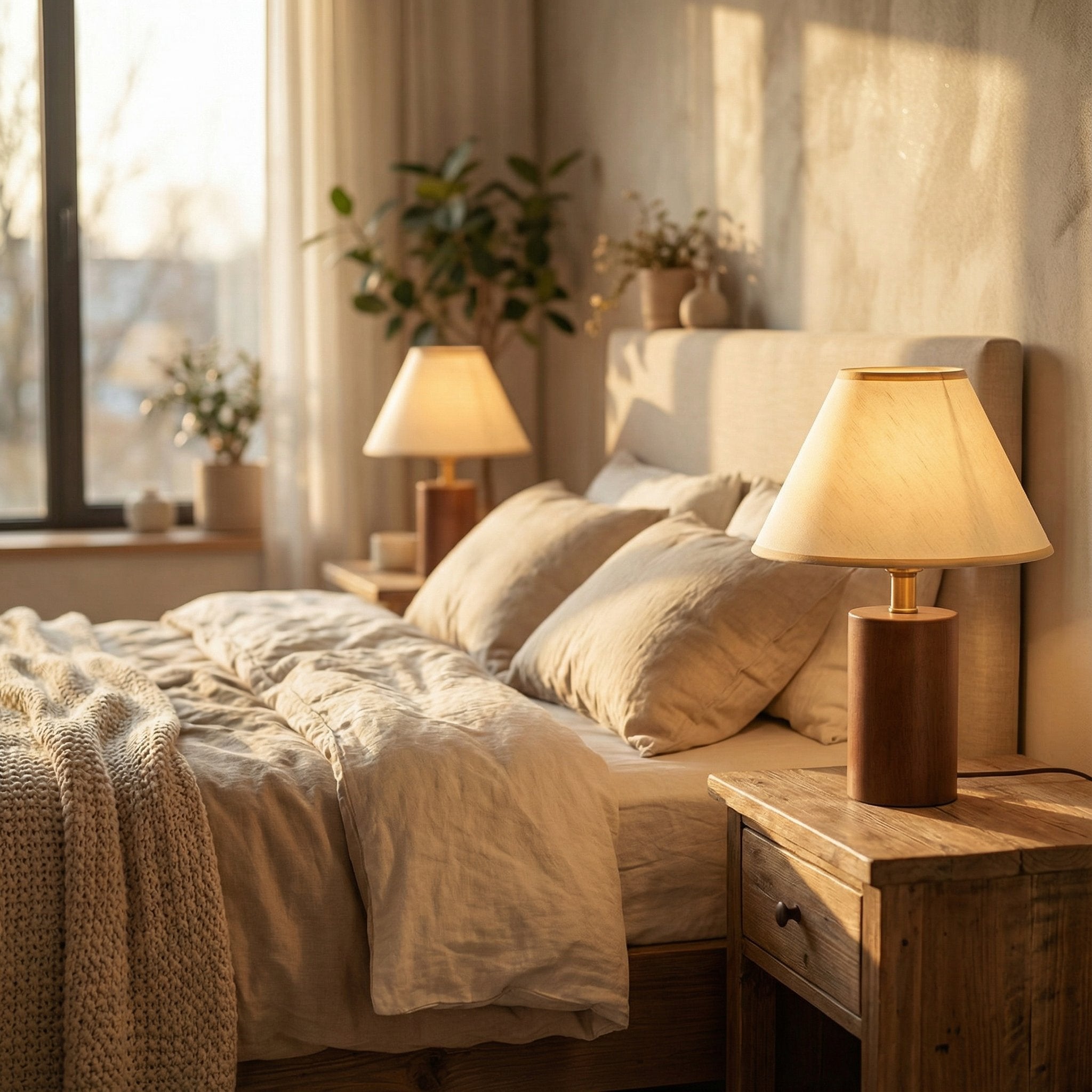 Bedside Table Lamp | Bamboo Wood Retro Pleated Shade