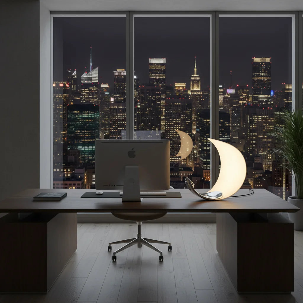 Bedside Table Lamp | Modern Curved ABS Chrome Warm LED Light