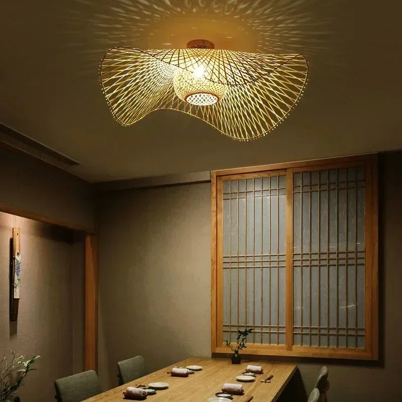 Ceiling Lamp | Bamboo Iron Japanese Style Warm Ambient Lighting Fixture - Image 2