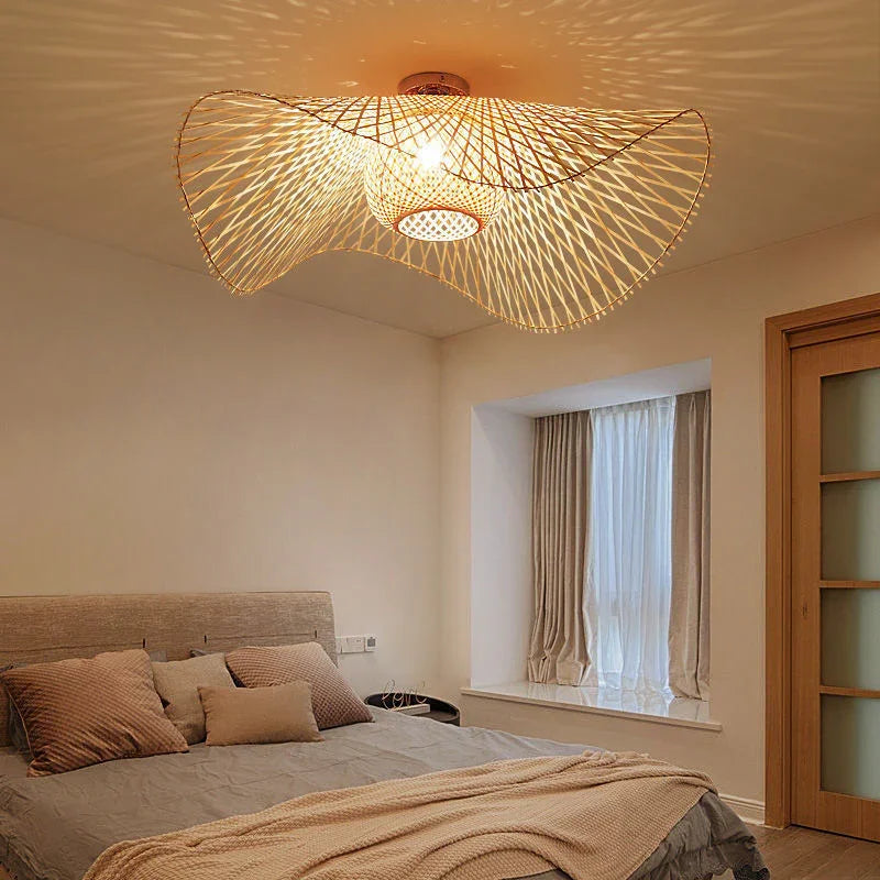 Ceiling Lamp | Bamboo Iron Japanese Style Warm Ambient Lighting Fixture - Image 6