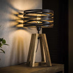 Table Lamp | Twisted Metal Shade Industrial Wooden Design