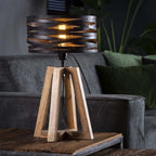 Table Lamp | Twisted Metal Shade Industrial Wooden Design