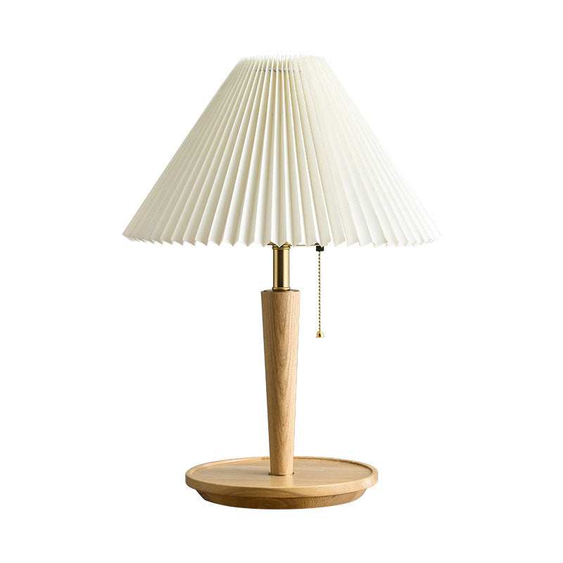 Table Lamp | Pleated Walnut Retro Design for Living Room Decor