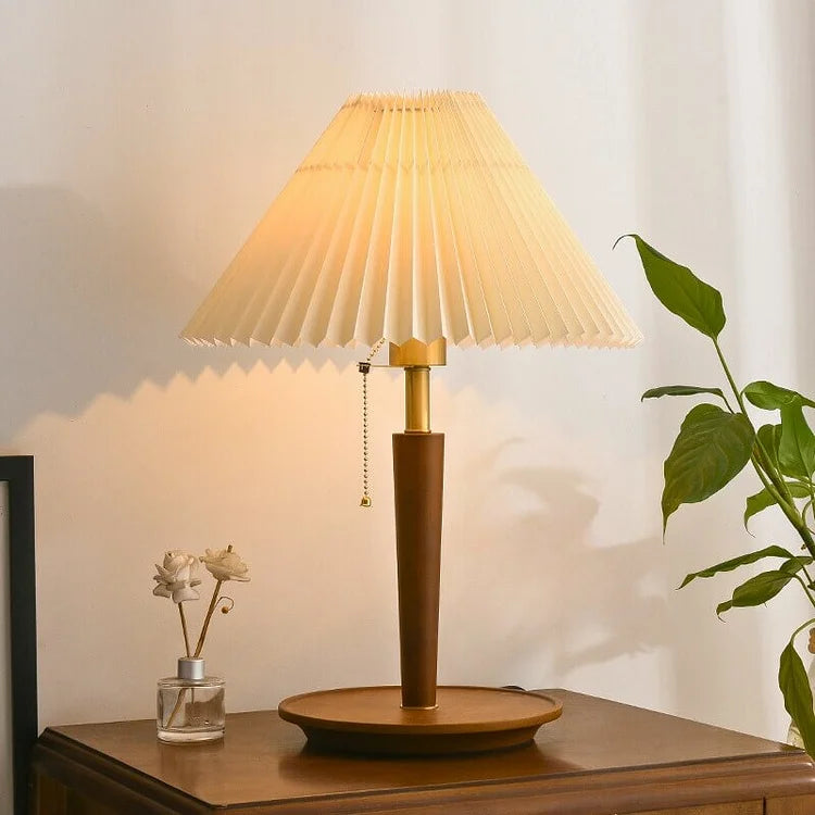 Table Lamp | Pleated Walnut Retro Design for Living Room Decor