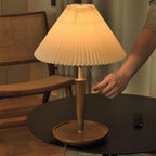 Table Lamp | Pleated Walnut Retro Design for Living Room Decor