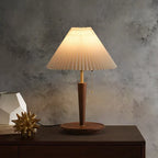 Table Lamp | Pleated Walnut Retro Design for Living Room Decor