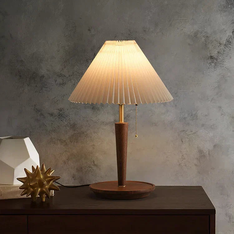 Table Lamp | Pleated Walnut Retro Design for Living Room Decor