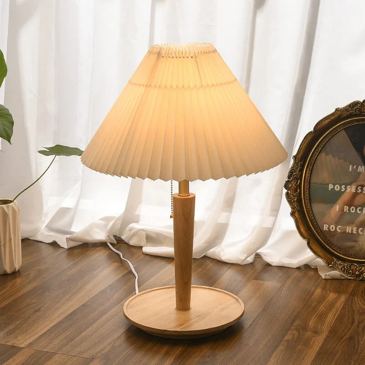 Table Lamp | Pleated Walnut Retro Design for Living Room Decor