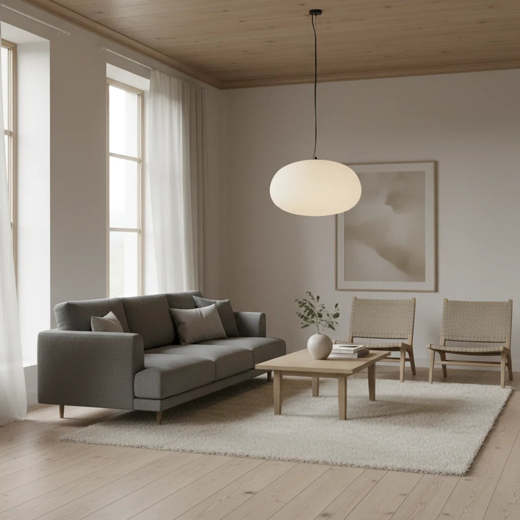 Pendant Lamp | Ribbed Opal Glass Minimalist Adjustable Ceiling Light