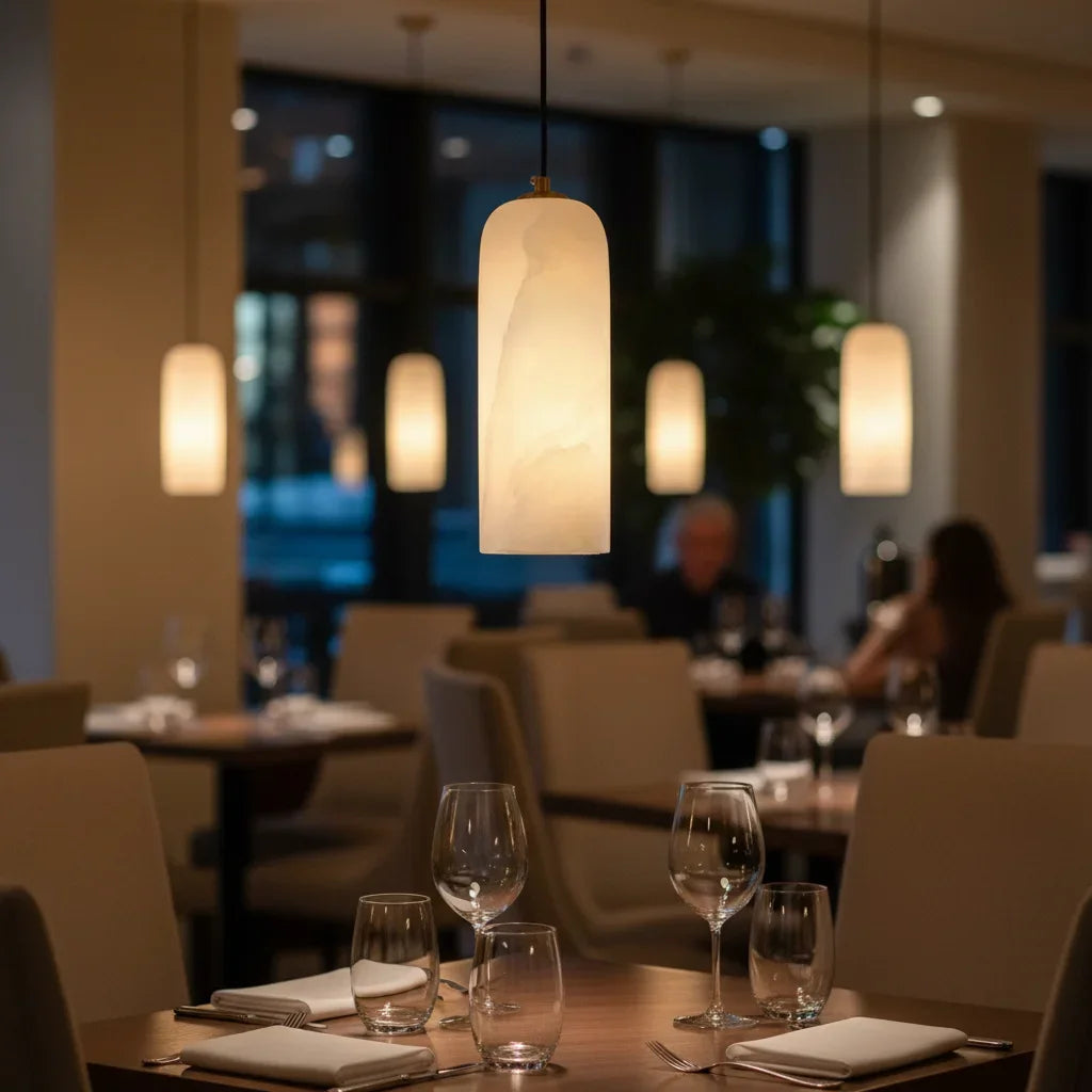 Alabaster Stone Sculptural Pendant Light | Minimalist Brass Designer Fixture