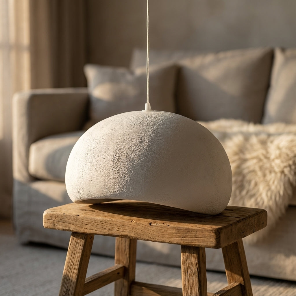 Wabi Sabi Fiberglass Pendant Light | Minimalist Adjustable Height Fixture