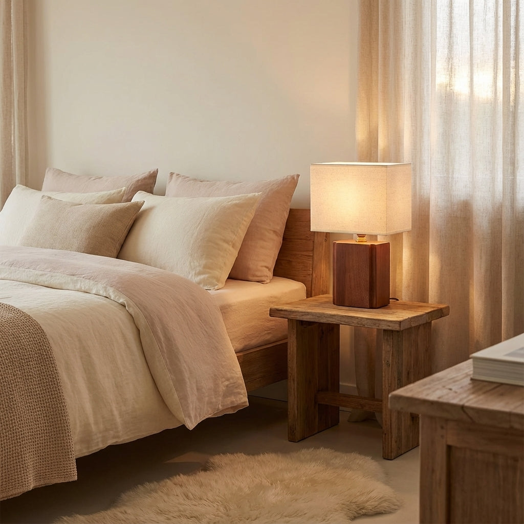 Table Lamp | Boho Bamboo Minimalist Design with Adjustable Warm Light