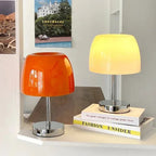 Glass mushroom table lamp with warm LED light and vintage modern design