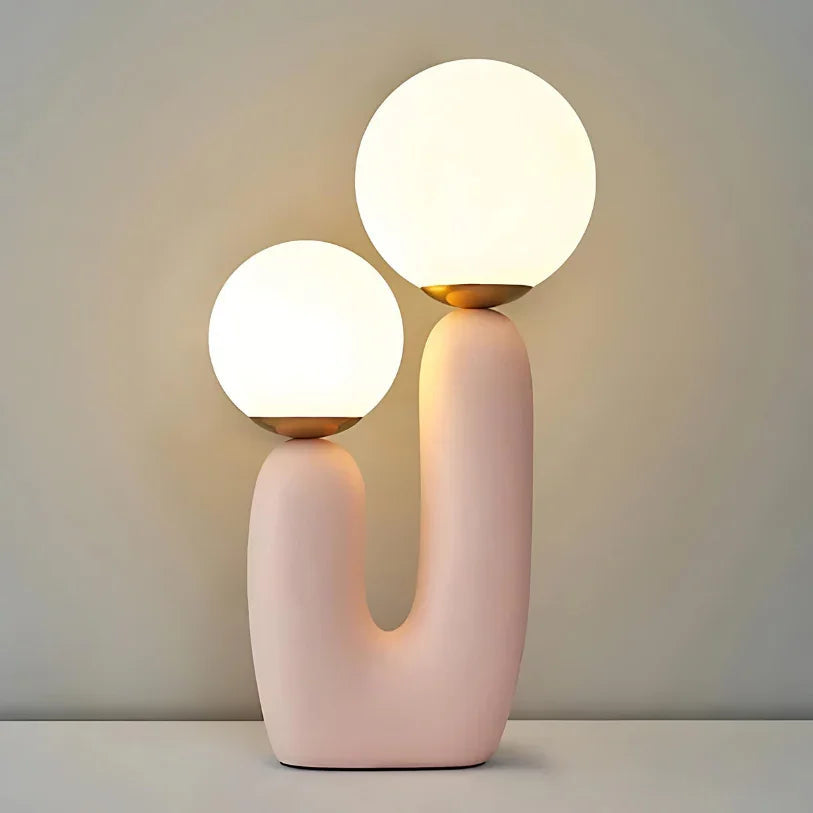 Table Lamp | Glass Resin Minimalist Dual Spherical Shade LED Lighting - Image 2