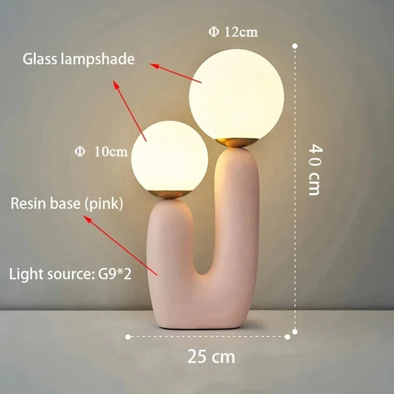Table Lamp | Glass Resin Minimalist Dual Spherical Shade LED Lighting - Image 6