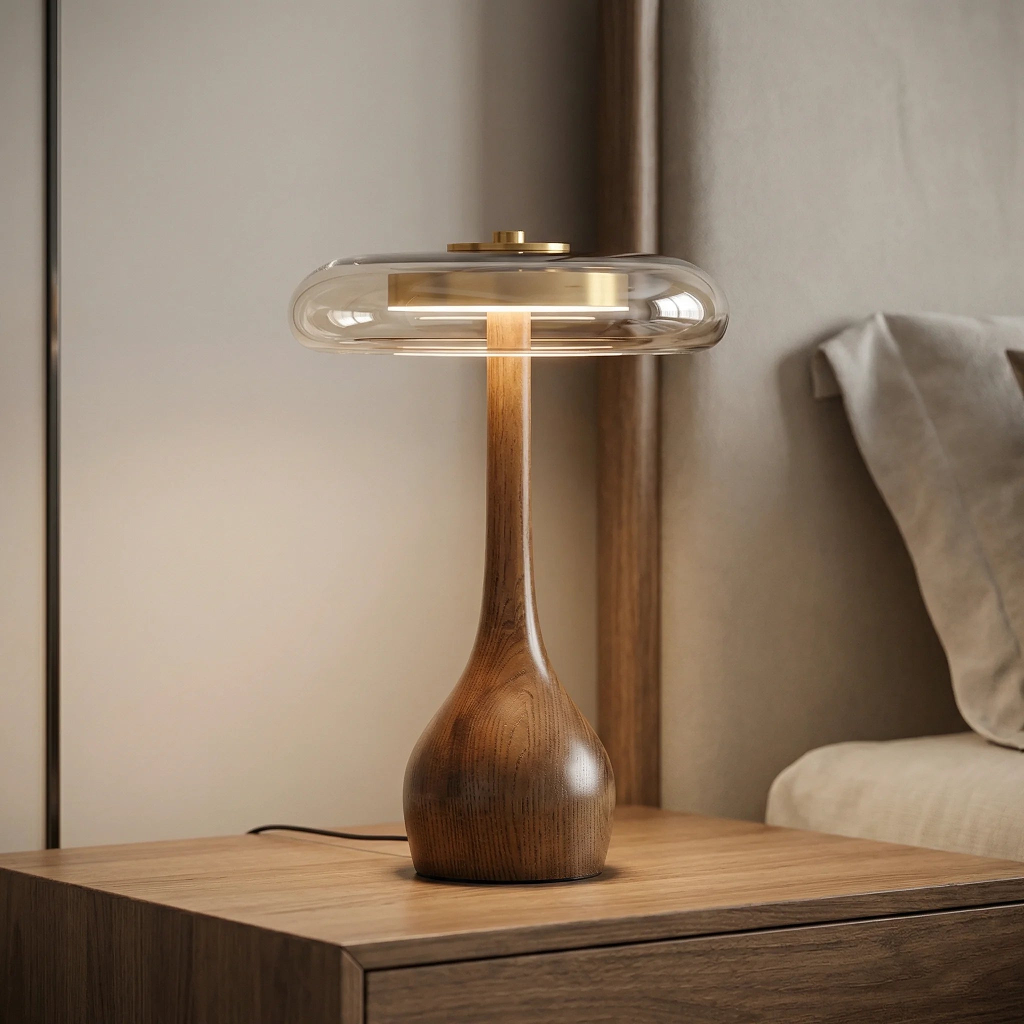 Table Lamp | Japanese Shoji Bamboo Wood Stained Glass Accent Light