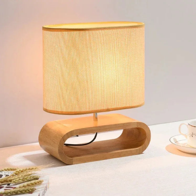 Nordic table lamp with wood base and soft fabric shade for ambient lighting
