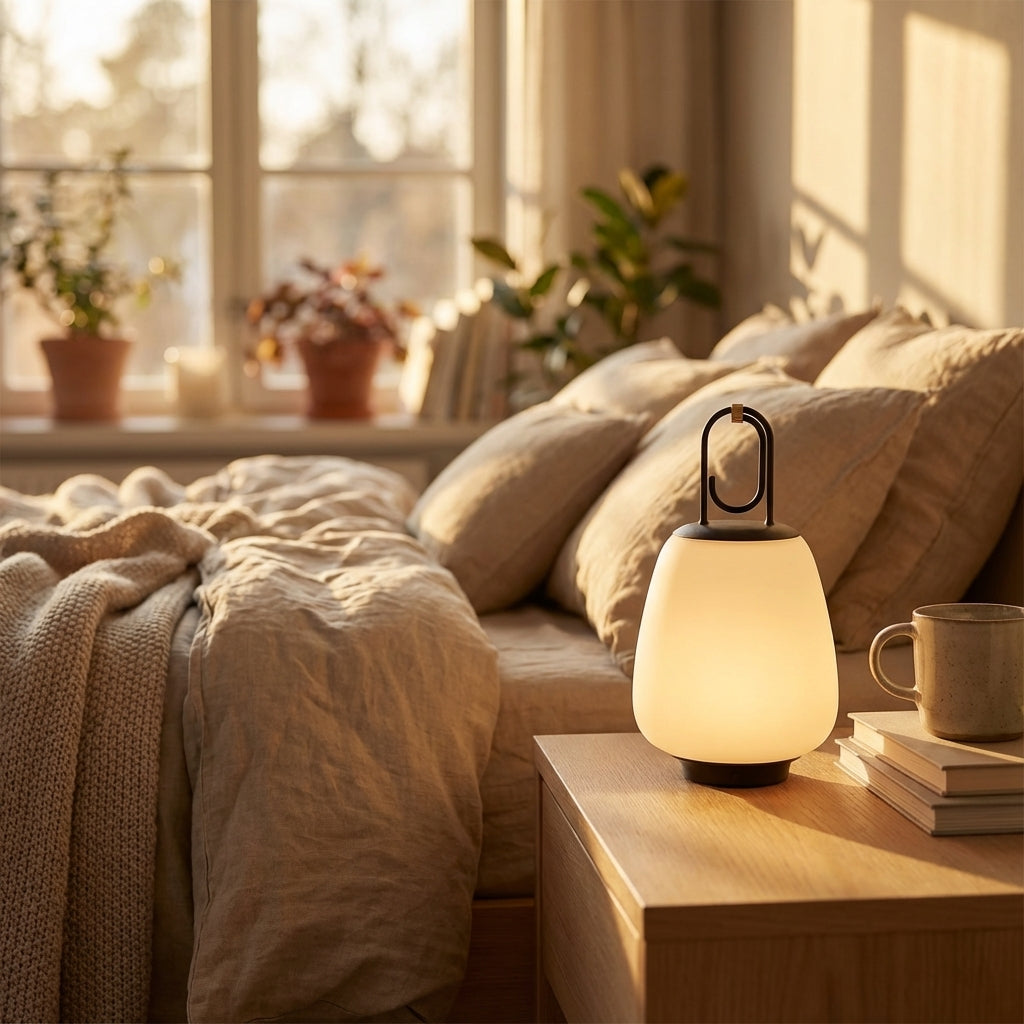 Table Lamp | Scandinavian Cordless Rechargeable Lantern with Adjustable LED Settings