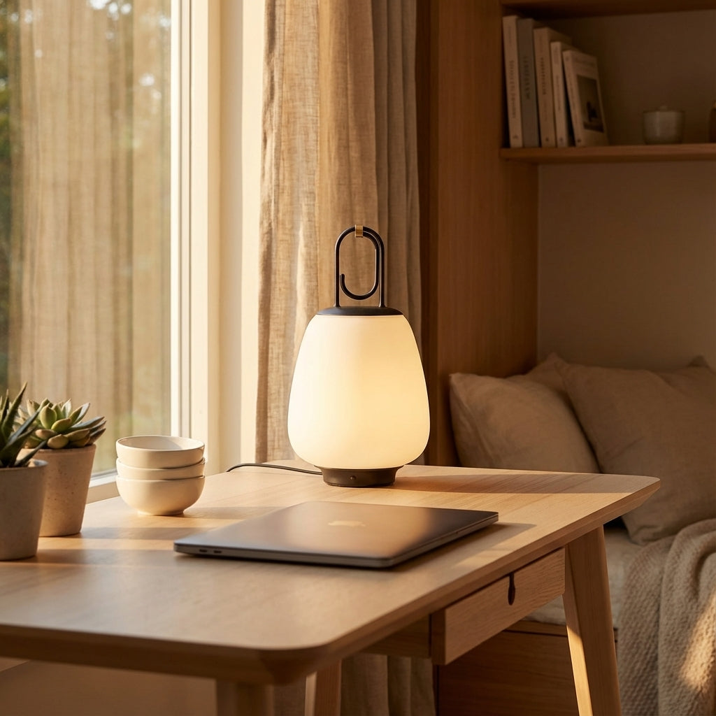 Table Lamp | Scandinavian Cordless Rechargeable Lantern with Adjustable LED Settings