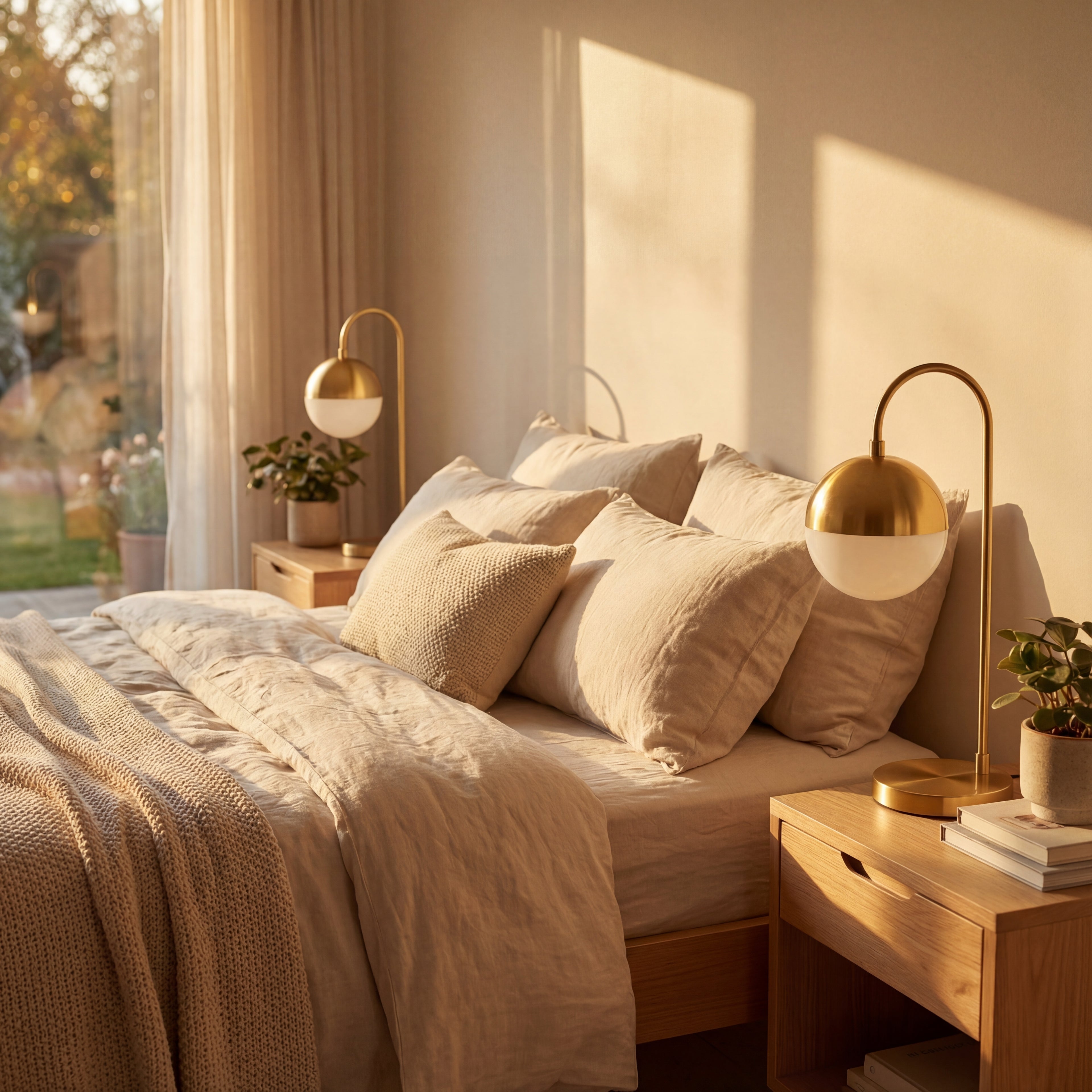 Table Lamp | Sculptural Brass Base with Elegant Glass Shade