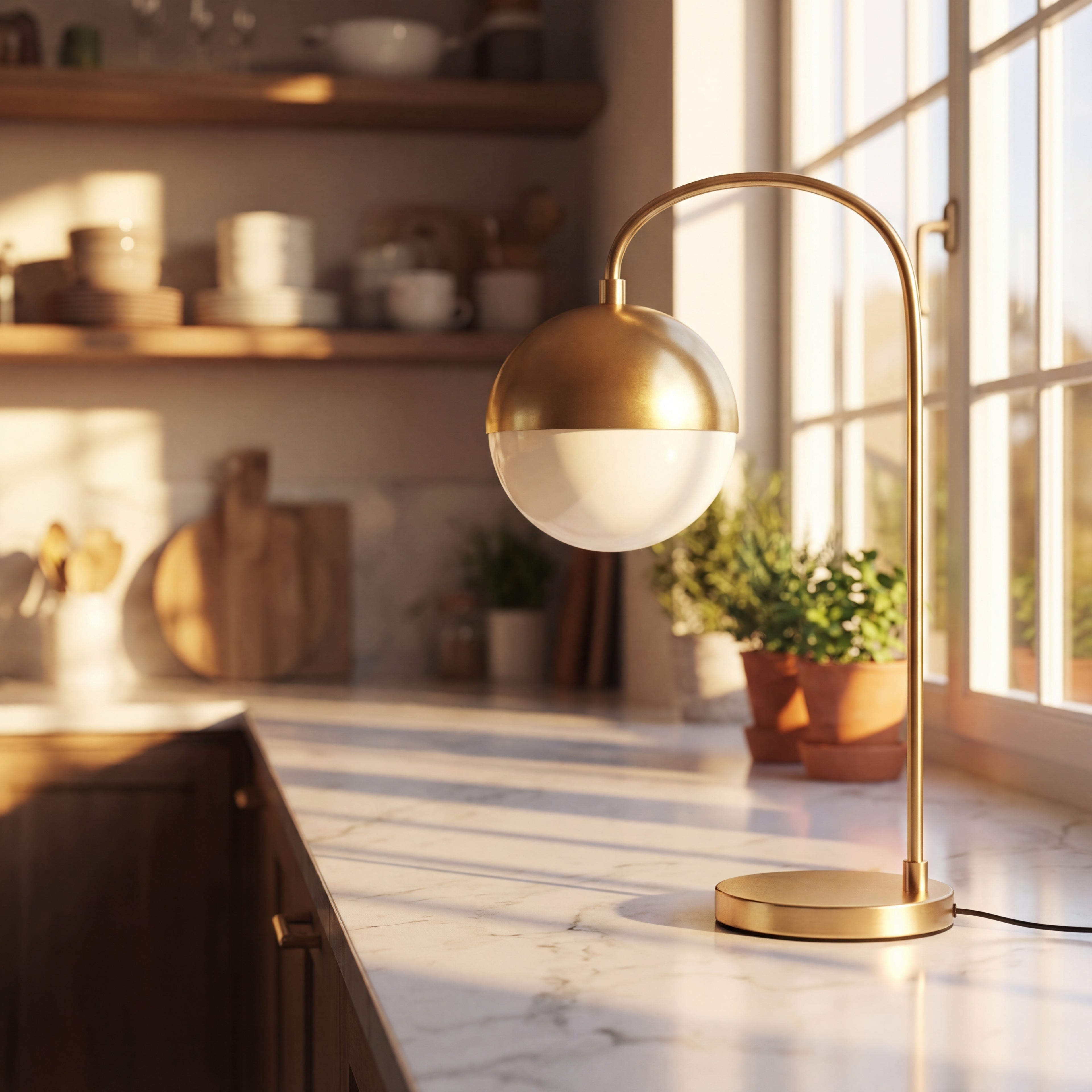 Table Lamp | Sculptural Brass Base with Elegant Glass Shade