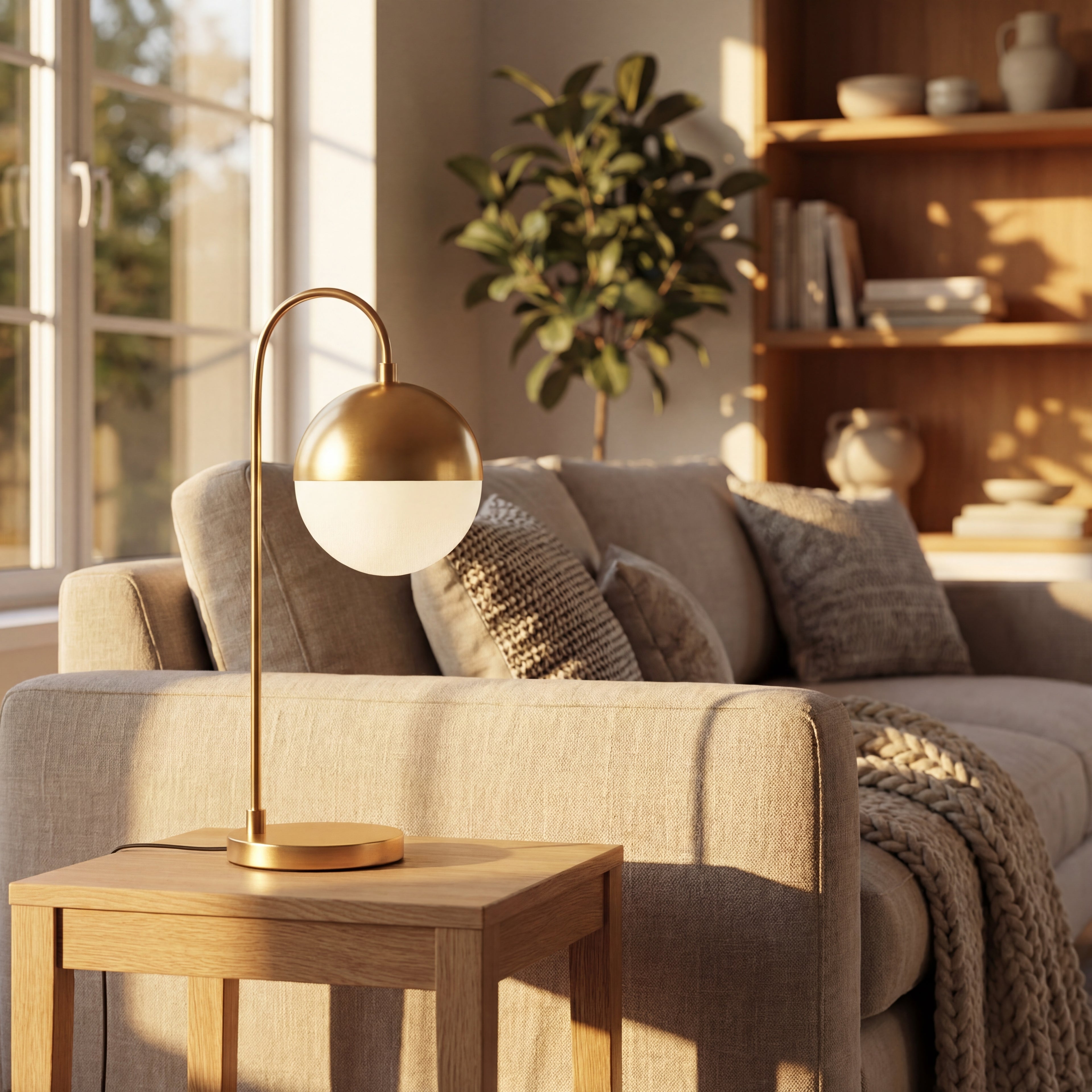 Table Lamp | Sculptural Brass Base with Elegant Glass Shade