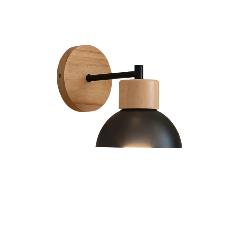 Nordic wood and iron LED wall light with minimalist Japandi design